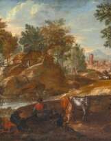 Alexander Keirincx (Antwerpen 1600 - Amsterdam 1652), follower. Southern Landscape with Herdsmen.