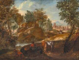 Alexander Keirincx (Antwerpen 1600 - Amsterdam 1652), follower. Southern Landscape with Herdsmen.
