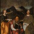 Bartolomeo Ramenghi (Bagnacavallo 1484 - Bologna 1542), Umkreis. Die Heiligen Lucia, Hieronymus und Cäcilie unter einem Konzert von Engeln. - Auktionsware