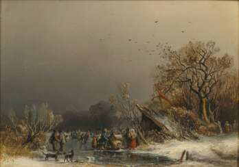 Andreas Schelfhout (Den Haag 1787 - Den Haag 1870). Joys of Winter.