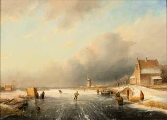 Jacob Jan Coenraad Spohler (Amsterdam 1837 - Amsterdam 1922). Extensive Winter Landscape.