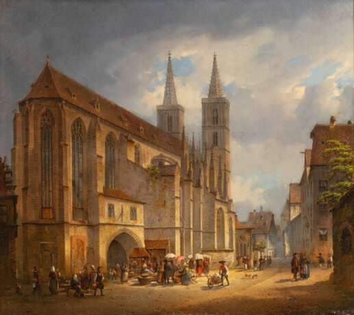 Friedrich Eibner (Hilpoltstein/Obpf. 1825 - München 1877). Market next to a Church. - фото 1