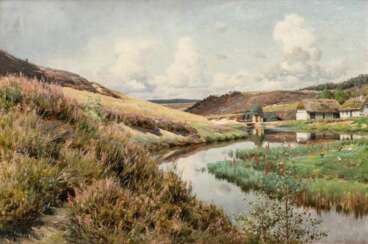 Peder Mönsted (Grenaa 1859 - Fredensborg 1941). River through the Heath.