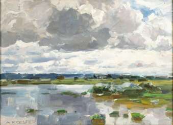 Alexander Koester (Bergneustadt 1864 - München 1932). Lake Shore with Dark Clouds.