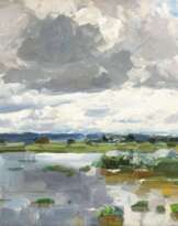 Alexander Koester (Bergneustadt 1864 - München 1932). Seeufer mit dunklen Wolken.