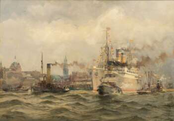 Adolf Mühlhan (Hannover 1886 - Hamburg 1970). Port of Hamburg.