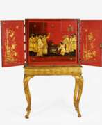 Furniture. A Chinese Export Red Lacquer Cabinet on Stand.