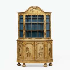 A Rare Cabinet with chinoiserie lacquer painting on a yellow coloured background.