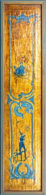 Seltene Suite von 6 Panneaux mit Chinoiserien in Blau auf Goldgrund. - Foto 9