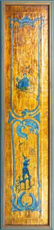 Seltene Suite von 6 Panneaux mit Chinoiserien in Blau auf Goldgrund. - Foto 9