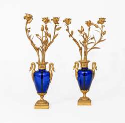 A Pair of Cobalt Blue Napoleon III Vase Decorations.