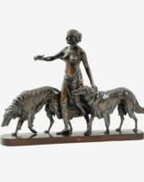 Arthur Bock (Leipzig 1875 - Ettlingen 1957). Diana with Greyhounds - Setting off on a Hunt.