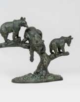 Anton Büschelberger (Eger 1869 - Dresden 1934). Three bear cubs on a tree.