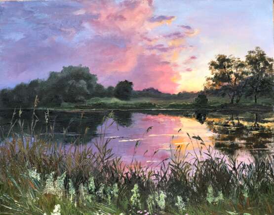 Озеро краска масляная холст Oil painting Classical Realism Summer landscape Ukraine 2010 - photo 2