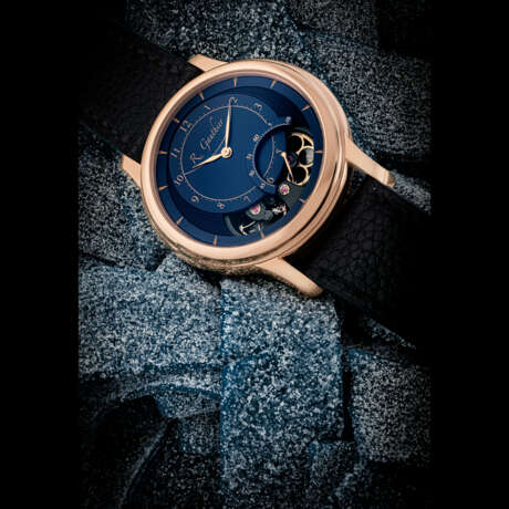 ROMAIN GAUTHIER. A UNIQUE AND ATTRACTIVE 18K PINK GOLD WRISTWATCH WITH BLUE DIAL - photo 1