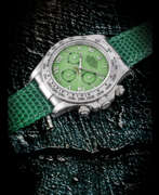 Rolex. ROLEX. AN ATTRACTIVE 18K WHITE GOLD AUTOMATIC CHRONOGRAPH WRISTWATCH WITH GREEN CHRYSOPRASE DIAL