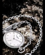 Product catalog. PATEK PHILIPPE. AN ATTRACTIVE 18K WHITE GOLD HUNTER CASE POCKET WATCH WITH BREGUET NUMERALS AND MATCHING 18K WHITE GOLD CHAIN