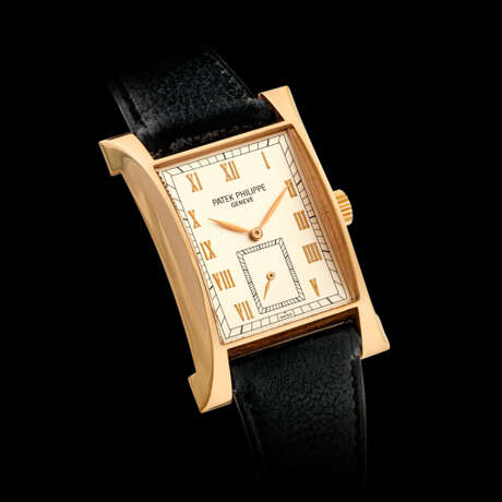 PATEK PHILIPPE. A RARE AND ATTRACTIVE 18K PINK GOLD LIMITED EDITION RECTANGULAR WRISTWATCH, MADE TO COMMEMORATE THE INAUGURATION OF PATEK PHILIPPE’S NEW WATCHMAKING CENTRE IN 1997 - photo 1