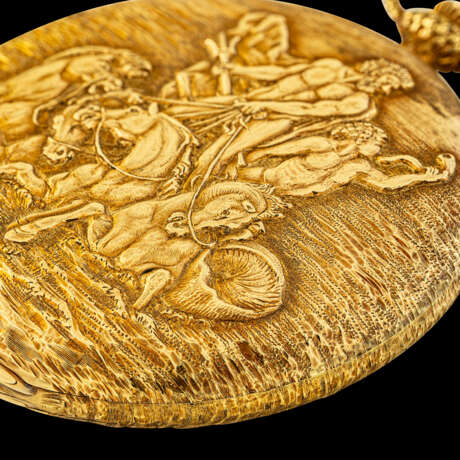 PATEK PHILIPPE. A UNIQUE AND EXCEPTIONAL 18K GOLD POCKET WATCH WITH DIPTYCH ENGRAVING DEPICTING ‘THE TRIUMPH OF NEPTUNE’, MATCHING GOLD AND MALACHITE STAND AND SPECIAL-MADE BOX - photo 5