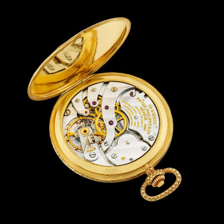 PATEK PHILIPPE. A UNIQUE AND EXCEPTIONAL 18K GOLD POCKET WATCH WITH DIPTYCH ENGRAVING DEPICTING ‘THE TRIUMPH OF NEPTUNE’, MATCHING GOLD AND MALACHITE STAND AND SPECIAL-MADE BOX - photo 6