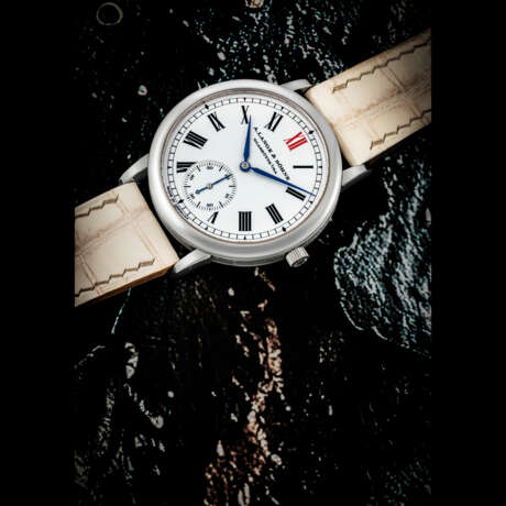 A. LANGE & S&#214;HNE. A PLATINUM LIMITED EDITION AUTOMATIC WRISTWATCH WITH ENAMEL DIAL, MADE TO COMMEMORATE THE RE-ESTABLISHMENT OF THE LANGE MANUFACTURE IN 2000 - фото 1