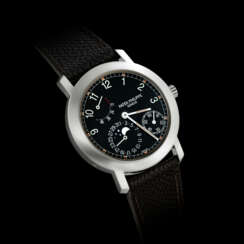 PATEK PHILIPPE. AN 18K WHITE GOLD AUTOMATIC WRISTWATCH WITH DATE, MOON PHASES AND POWER RESERVE