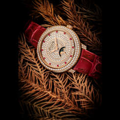 PATEK PHILIPPE. A LADY’S ELEGANT 18K PINK GOLD AND DIAMOND-SET WRISTWATCH WITH MOON PHASES