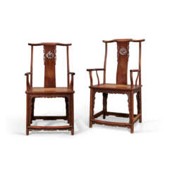 A PAIR OF IMPORTANT AND EXTREMELY RARE HUANGHUALI YOKE-BACK ARMCHAIRS, SICHUTOUGUANMAOYI