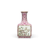 A VERY RARE FAMILLE ROSE ‘FLOWERS OF THE FOUR SEASONS’ RUBY-ENAMEL-DECORATED SQUARE VASE - photo 4
