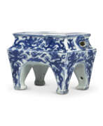 Wanli period. A VERY RARE BLUE AND WHITE RECTANGULAR ‘DRAGON’ CENSER