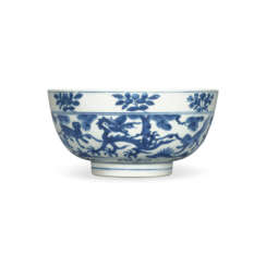 A RARE BLUE AND WHITE ‘MYTHICAL ANIMALS’ BOWL