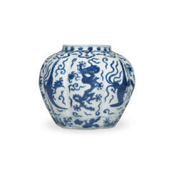 A RARE BLUE AND WHITE &#39;DRAGON AND PHOENIX&#39; LOBED JAR