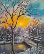 Paysage d'hiver. Bridge to the winter forest