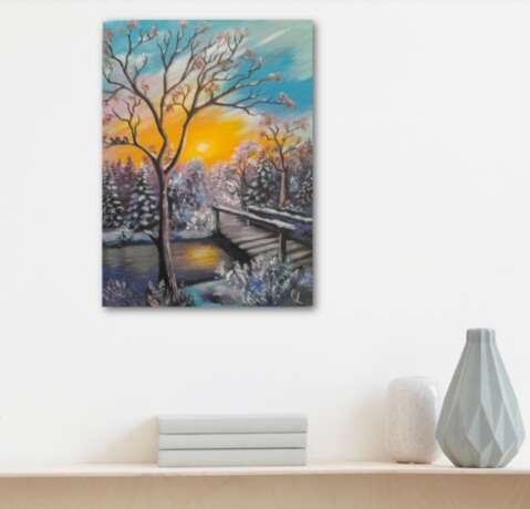 Bridge to the winter forest Canvas Acrylic Impressionism Winter landscape Ukrayna 2024 - photo 2