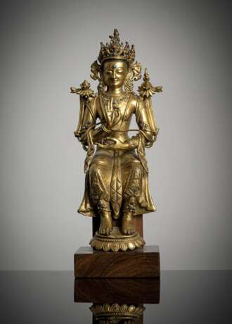 Feuervergoldete Bronze des sitzenden Maitreya - Foto 1