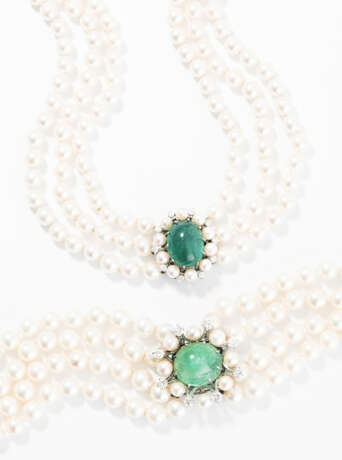 Smaragd-Brillant-Perlen-Demiparure - Foto 1