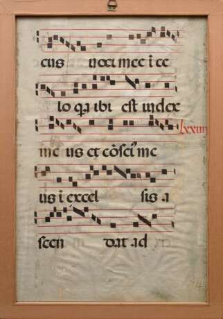 Spätmittelalterliches Psalter Blatt mit figürlich illuminierter Majuskel "Heiliger Laurentius", Gouache und Blattgold auf Pergament, 57,5x38,5cm (m.R. 64,5x45,5cm), Altersspuren - Foto 5