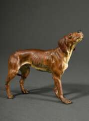 Großer Wiener Bronze Jagdhund &quot;Schweißhund mit eingezogener Rute&quot;, um 1900, naturalistisch bemalt, 17x19cm, unsigniert, leicht berieben, Provenienz: Norddeutsche Sammlung