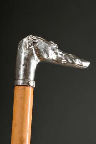 Gehstock mit plastischer Krücke "Windhundkopf", Silber mit Glasaugen, Schuss aus Palmrohr, um 1900, L. 85cm, Gebrauchsspuren - photo 3