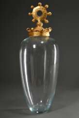 Casenove, Pierre (*1943) Kristall Vase in ovoider Form mit zoomorphem Deckel, Metall vergoldet, sign., Gießerstempel Fondica, Prägenummer 96, 1990er Jahre, H. 56cm
