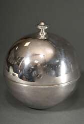 Kugelförmige Midcentury Kaviardose mit Glaseinsatz, Motto Italien, Metall versilbert, H. 18cm, Ø 17cm, Gebrauchsspuren