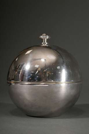 Kugelförmige Midcentury Kaviardose mit Glaseinsatz, Motto Italien, Metall versilbert, H. 18cm, Ø 17cm, Gebrauchsspuren - photo 2