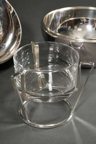 Kugelförmige Midcentury Kaviardose mit Glaseinsatz, Motto Italien, Metall versilbert, H. 18cm, Ø 17cm, Gebrauchsspuren - photo 5
