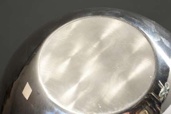 Kugelförmige Midcentury Kaviardose mit Glaseinsatz, Motto Italien, Metall versilbert, H. 18cm, Ø 17cm, Gebrauchsspuren - Foto 6