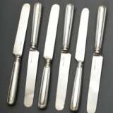 6 Hamburger Buttermesser "Fadenmuster", Bramfeld & Gutruf, Silber 800, 214g, Druckstellen - photo 2