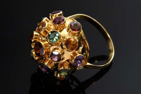 Gelbgold 800 Sputnik Ring mit Amethysten, Topasen, Citrinen und Granat, Portugal, 5,2g, Gr. 55 - Foto 1