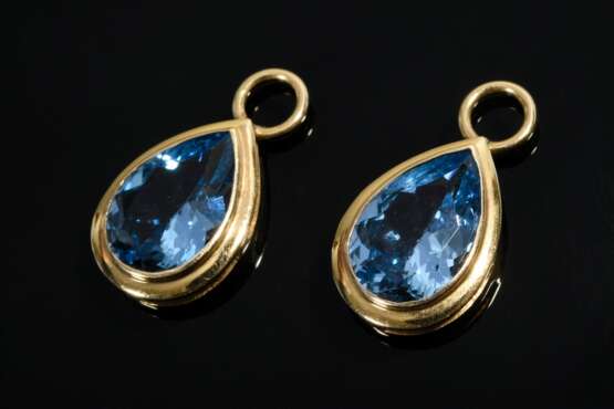 Paar Gelbgold 585 Tropfeneinhänger für Ohrringe mit synthetischen blauen Spinellen (zus. ca. 9ct), 5,6g, L. 2,5cm - фото 1