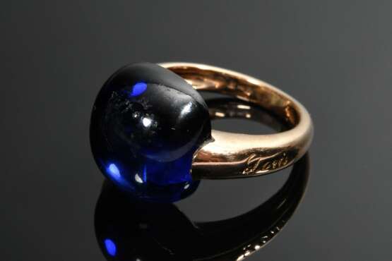 Doris Gioielli Roségold 750 Ring mit synthetischem blauem Spinell Cabochon (13,5x14mm), sign., 9,4g, Gr. 55, starke Tragespuren - фото 2
