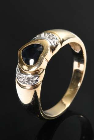 Gelbgold 585 Ring mit Saphirherz in Weißgold 585 Achtkantdiamant Rahmung, 4g, Gr. 52,5 - фото 1