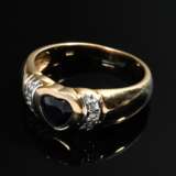 Gelbgold 585 Ring mit Saphirherz in Weißgold 585 Achtkantdiamant Rahmung, 4g, Gr. 52,5 - Foto 2